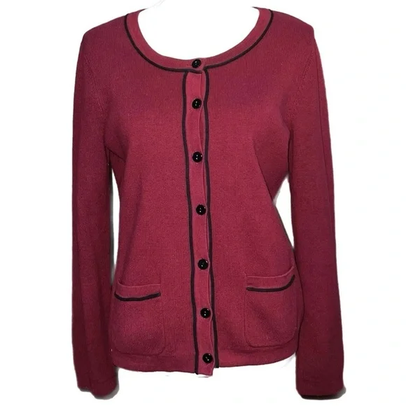 Ann Taylor - Burgundy Cardigan Sweater - Trim Detail Front Pockets - Size Medium - Picture 8 of 8